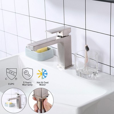Brushed Nickel Single-Handle Square Bathroom Faucet