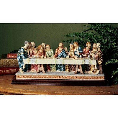Hand-Painted Resin Last Supper Sculpture on Wood Plinth