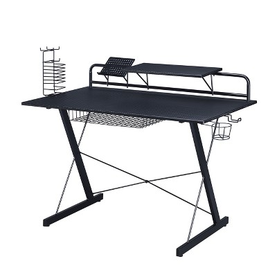 Black Carbon Fiber Gaming Desk with Drawer and Cup Holder