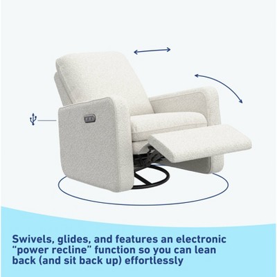 Ivory Boucle Swivel Recliner Accent Chair with Metal Base