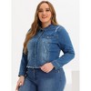 Women's Plus Size 2 Pieces Classic Denim Front Frayed Casual Long Sleeve Fashion Jean Jackets - Agnes Orinda - 2 of 4