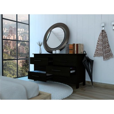 Elegant Black Double Roller 6-Drawer Dresser in Sleek White