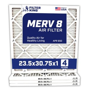 Filter King 23.5x30.75x1 Air Filter | 4-PACK | MERV 8 HVAC Pleated A/C Furnace Filters | MADE IN USA | Actual Size: 23.5 x 30.75 x .75" - 1 of 4