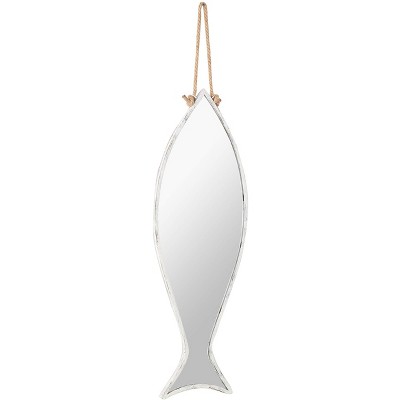 Kalalou Vertical Fish Mirror with Rope Hanger, One Size, Silver
