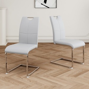 Grungis Faux Leather Armless Kitchen Chair Set of 2,Upholstered Dining Chairs with Silver Chrome Metal Legs for Dining Room,Kitchen - 1 of 4