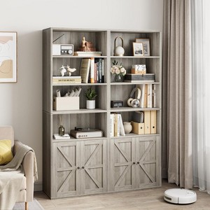 71.4"Bookshelf 6 Tier Bookcase with Barn Doors and Shelves,Farmhouse Bookshelf with Storage Cabinet,Wood Freestanding Display for Bedroom,Living Room - 1 of 4