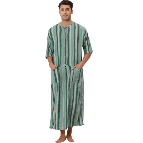 Lars Amadeus Men's Cotton V-Neck Side Split Long Night Gown with Pocket  Gray Small