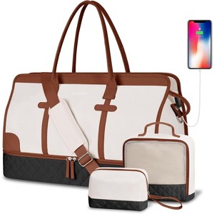 3-Piece Weekender Duffle Bag Set for Women with Shoe Compartment & Wet Pocket, Large Travel Carry-On Tote with Toiletry Bag - 1 of 4