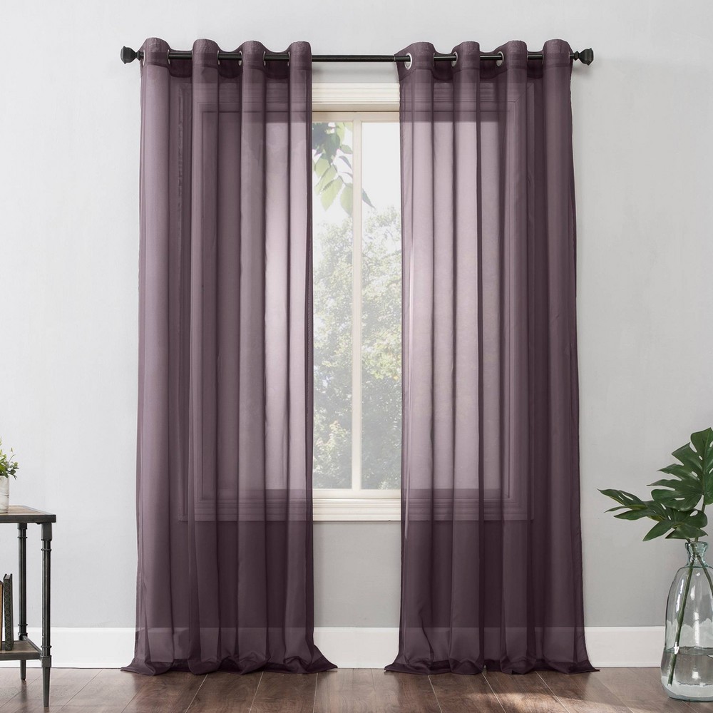 Photos - Curtains & Drapes 63"x59" Emily Sheer Voile Grommet Top Curtain Panel Purple - No. 918