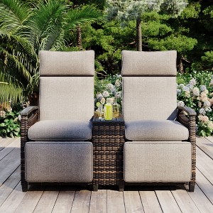 CAVINAS Outdoor Loveseat, Acacia Wood Armrests Patio Conversation Sets, Adjustable Backrest Outdoor Seating Set for Balcony, Garden - 1 of 4