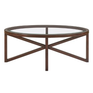 Anybear Modern Simple Glass Coffee Table With Solid Wood Base, Brown - 1 of 4