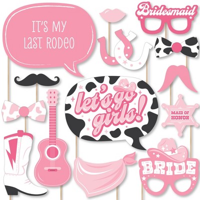 Big Dot of Happiness Last Rodeo - Pink Cowgirl Bachelorette Party Photo Booth Props Kit - 20 Count