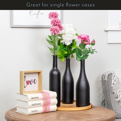 Cornucopia Black Matte Glass Wine Bottles with Corks, 3-Piece Set