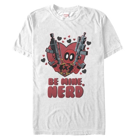 Men s Marvel Deadpool Be Mine Nerd T shirt White Small Target