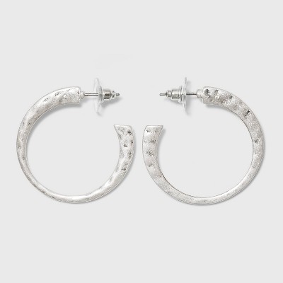 Worn Silver Hammered Metal Hoop Earrings - Universal Thread™ Silver