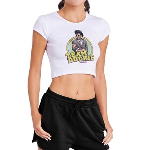 Women's Pretty In Pink Team Duckie Cap Sleeve Baby Rib Crop Top - 1 of 4