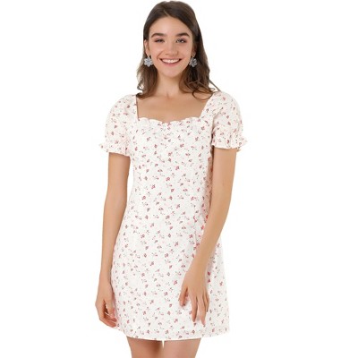 target white puff sleeve dress