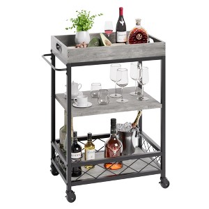 Bar Carts for The Home, Bar Cart, Serving Cart with Wheels, 3 Tier Bar Cart with Wine Rack, Wheel Locks - 1 of 4