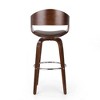 Mid-Century Modern Swivel Bar Stool with Faux Leather Upholstery, Wood Veneer Frame, and Chrome Footrest - 4 of 4