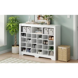 Modern Shoe Cabinet With Curved Base 24 Shoe Cubby Console Table Multi-functional Sideboard For Hallway Bedroom Living Room - 1 of 4