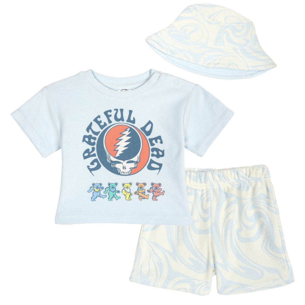Grateful Dead Bands Toddler Boys' T-Shirt Shorts and Bucket Hat Set