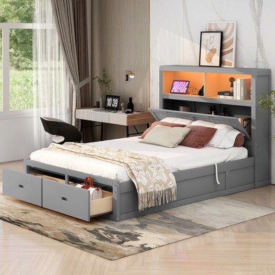 ALEXOUN Lift Up Storage Bed with Headboard and 2 Drawers Wood Bed Frame for Teens Adults,Wooden Storage Bed for Bedroom Apartments