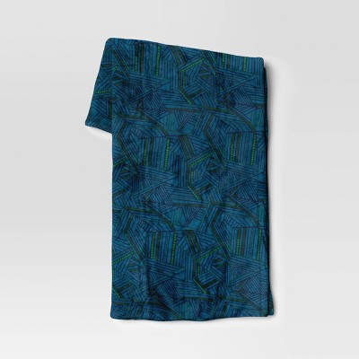 Linework Printed Plush Throw Blanket Blue - Wondershop™