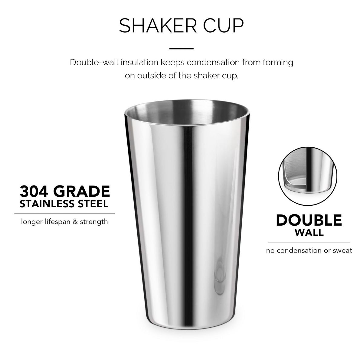 Final Touch Double-Wall Boston Shaker Set - Stainless Steel Mixing Glass with Silicone Seal - BPA-Free, Compact Storage - Leak-Proof Design - thumbnail 6