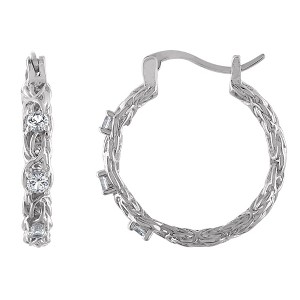 Designs By Gioelli Sterling Silver Gemstone Byzantine Hoop Earrings, Genuine, Lab Created - 1 of 2