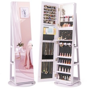 Tangkula 360° Rotating Mirrored Jewelry Cabinet Armoire 3 Color LED Modes Lockable - 1 of 4