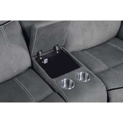 Modern 2-Tone Gray Velvet Tufted Loveseat with Storage & Cup Holder