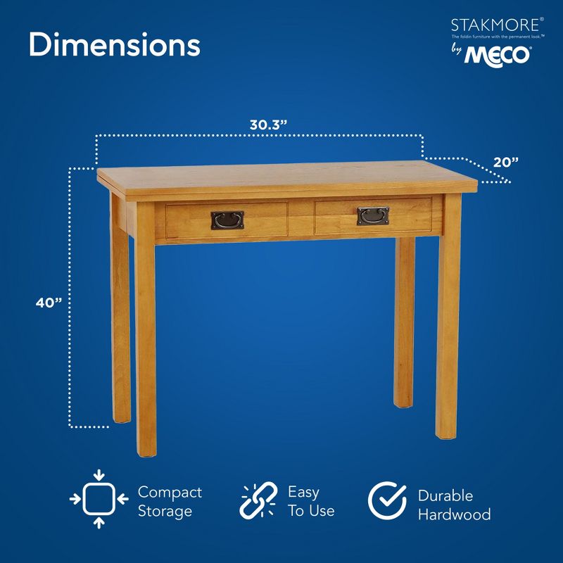 MECO Stakmore Solid Wood Traditional Expanding Dining Game Table Console with Veneer Top Surface and Hidden Supportive Extra Leg, Oak Frame, 3 of 7