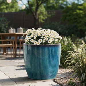 LuxenHome 11.8" Dia Large Round Plant Pots with Vertical Line Texture,  Modern Blue Ceramic Planter for Living Room, Patio, Garden : Target