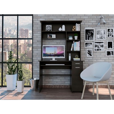 NicBex Home Office Desk 43.3" W Modern Computer Desk with 7 Open Shelves, Drawer, Cabinet and Wooden Frame for Office, Study, Living Room