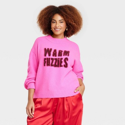 Women's Crewneck Graphic Pullover Sweater - A New Day™ Pink XXL