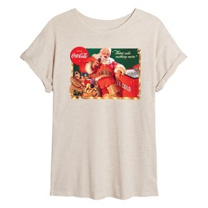 Women's Coca-Cola Vintage Santa With Coca Cola Ice Cooler Oversized Graphic T-Shirt - Birch - Medium - 1 of 4