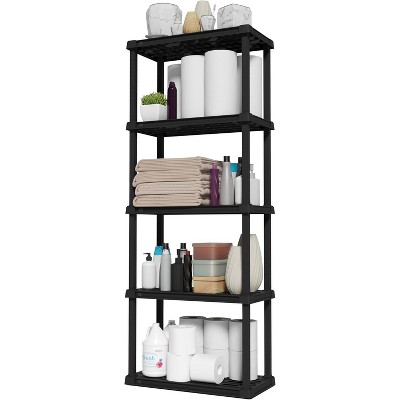 5-Shelf Light Duty Plastic Storage Shelves, Medium Modular Shelving Unit Storage Organizer for Bathroom