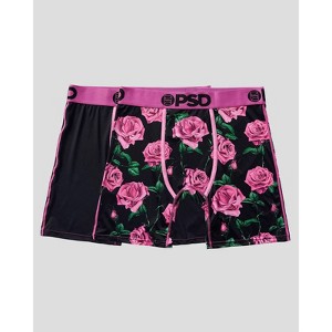 PSD Men's Rose Floral Print Boxer Briefs 2pk - Pink/Green/Black - 1 of 4