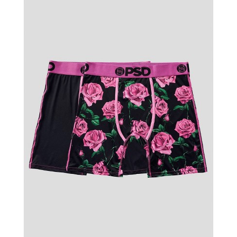 Psd Men's Rose Floral Print Boxer Briefs 2pk - Pink/green/black L : Target