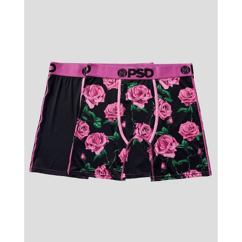 Psd Men's Rose Floral Print Boxer Briefs 2pk - Pink/green/black M : Target