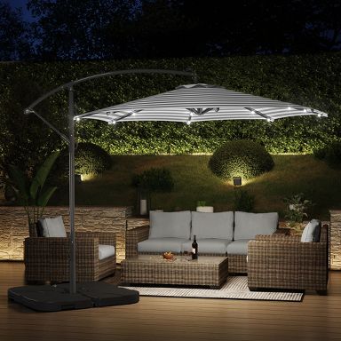 10ft patio solar umbrella led 10' Cantilever - Lights & UV Protection Counterweight base not included. 10FT 3-Tier Solar Patio Outdoor