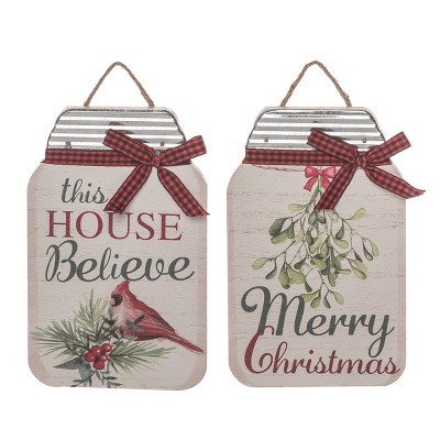 Transpac MDF Cardinal Jar Ornaments Set of 2 for Christmas Tree Decoration Indoor Use Gift Giving Holiday Cheer
