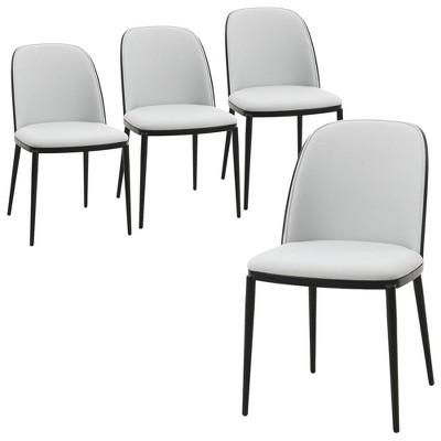 LeisureMod Tule Dining Side Chair with Velvet Seat and Black Powder-Coated Steel Frame Set of 4