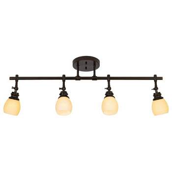 Pro Track Elm Park 4-Head Complete Ceiling or Wall Track Light Fixture Kit Spot Light Oil Rubbed Bronze Finish Amber Glass Western Kitchen 36" Wide