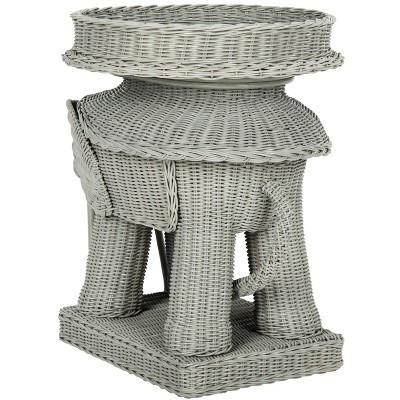 Gray Rattan Elephant Round Storage Accent Table
