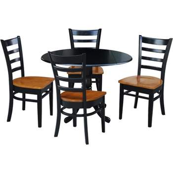 International Concepts 42 in Dual Drop Leaf Dining Table with 4 Ladder Back Dining Chairs - 5 Piece Dining Set