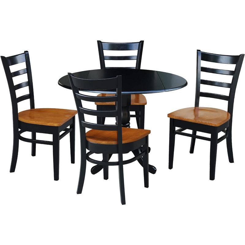 International Concepts 42 in Dual Drop Leaf Dining Table with 4 Ladder Back Dining Chairs - 5 Piece Dining Set, 1 of 2