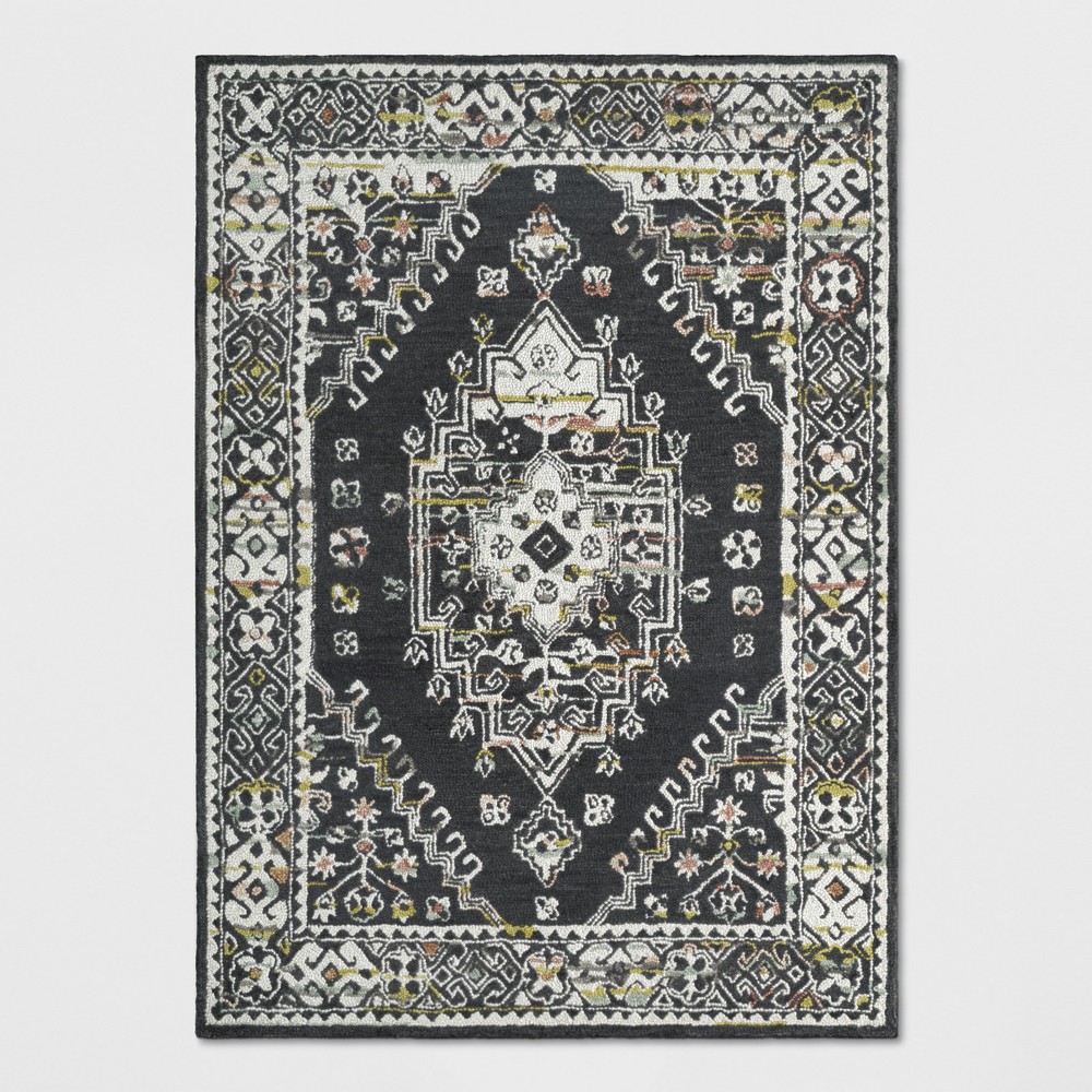 5'x7' Tufted Area Rug Persian Style Ivory/Dark Gray - Threshold