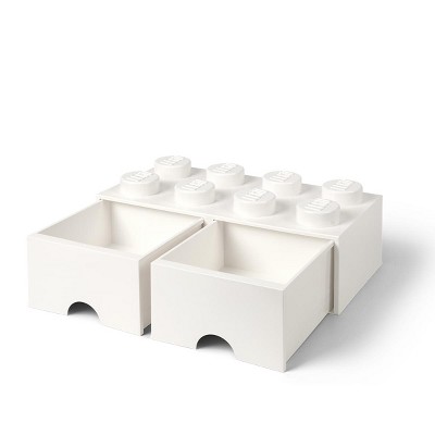 Room Copenhagen LEGO Brick Drawer, 8 Knobs, 2 Drawers, Stackable Storage Box, White
