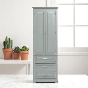 Tall Storage Cabinet with 3 Drawers and Adjustable Shelf, Freestanding MDF Cabinet with 2 Doors and Anti-Tip Device - 1 of 4